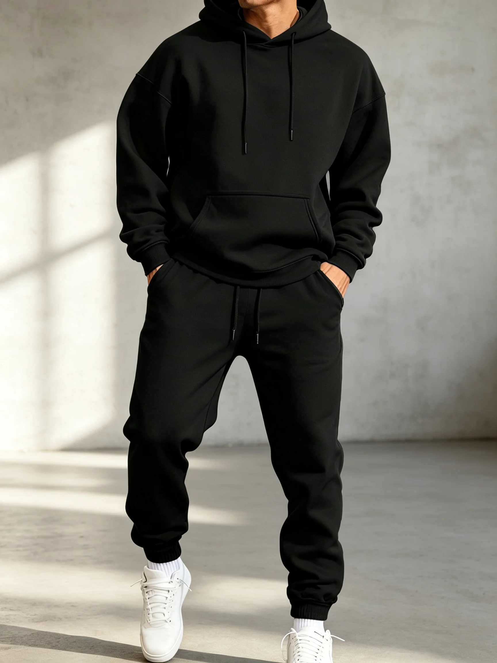 Mens Fashion Clothes - Heren Hoodie Set Winter Effen Kleur