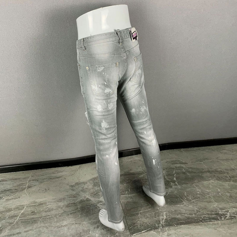 Men'S Fashion Grey Jeans - Modieuze nieuwe herenjeans, met scheuren, gewassen,