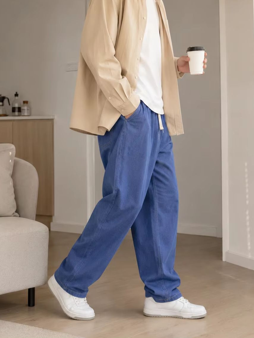 Men'S Fashion Grey Jeans - Casual baggy jeans voor heren, losse